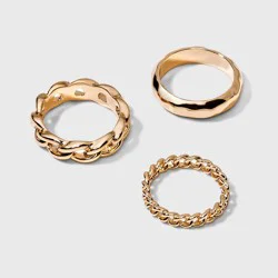 Smooth Band and Ball Ring Set 3pc - A New Day™ Gold 7: Nickel-Free Stacking Jewelry