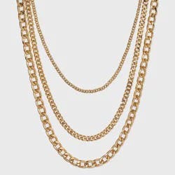 16" Layered Curb Chain Necklace - A New Day™ Gold: Nickel-Free Metal, Lobster Claw Clasp, 15" Length
