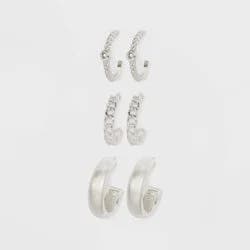 Sterling Cubic Zirconia Hoop Drop Earring Set 3pc - A New Day™: Sterling Silver, Nickel-Free, Post Closure, 0.57" Length