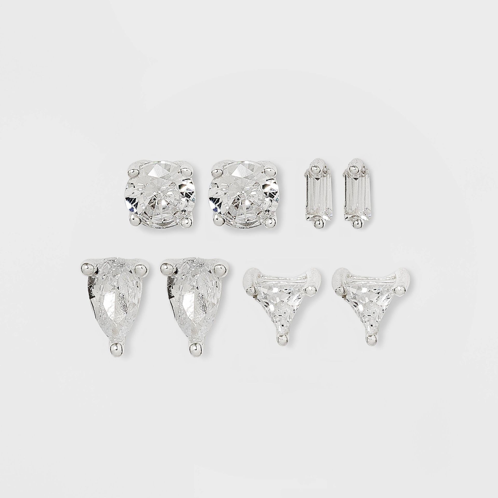 slide 1 of 2, Sterling Silver Rectangle Pear Cubic Zirconia Stud Earring Set 4pc - A New Day, 4 ct