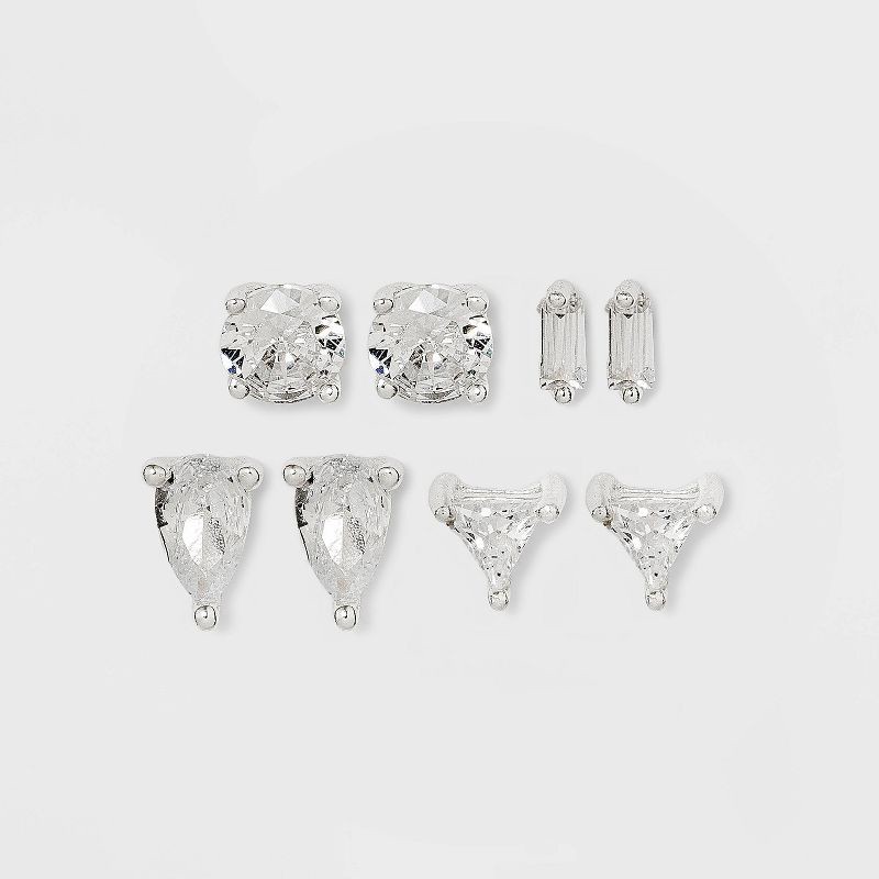 slide 1 of 2, Sterling Silver Rectangle Pear Cubic Zirconia Stud Earring Set 4pc - A New Day™: Nickel-Free, Post Closure, 0.15" Size, 4 ct