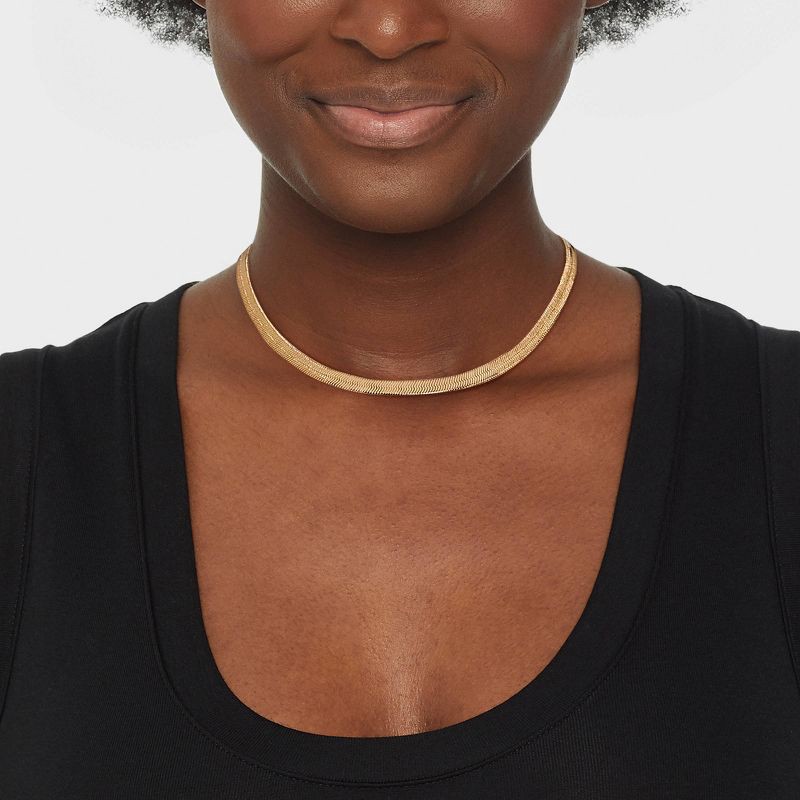 slide 2 of 2, Herringbone Chain Necklace - A New Day™ Gold: Lobster Claw Clasp, 16" Brass Chain with 3" Extender, 1 ct