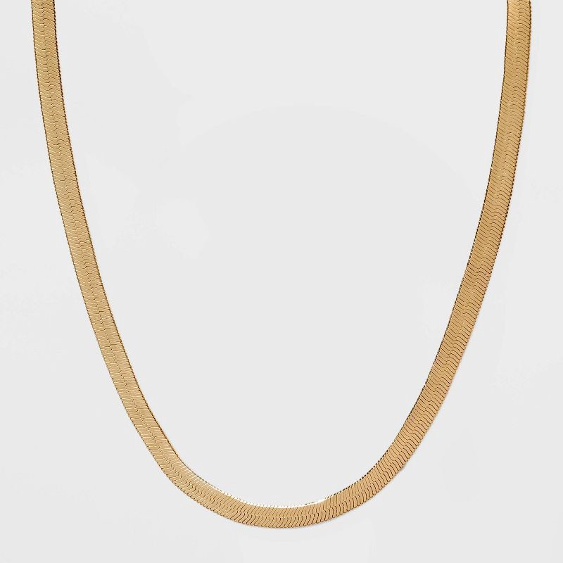 slide 1 of 2, Herringbone Chain Necklace - A New Day™ Gold: Lobster Claw Clasp, 16" Brass Chain with 3" Extender, 1 ct