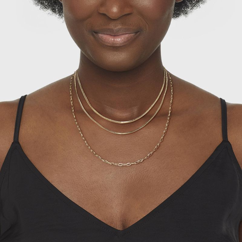 slide 2 of 2, Round Flat Multi-Strand Snake Chain Necklace - A New Day™ Gold: Brass, Lobster Claw Clasp, 16" Length, 1 ct