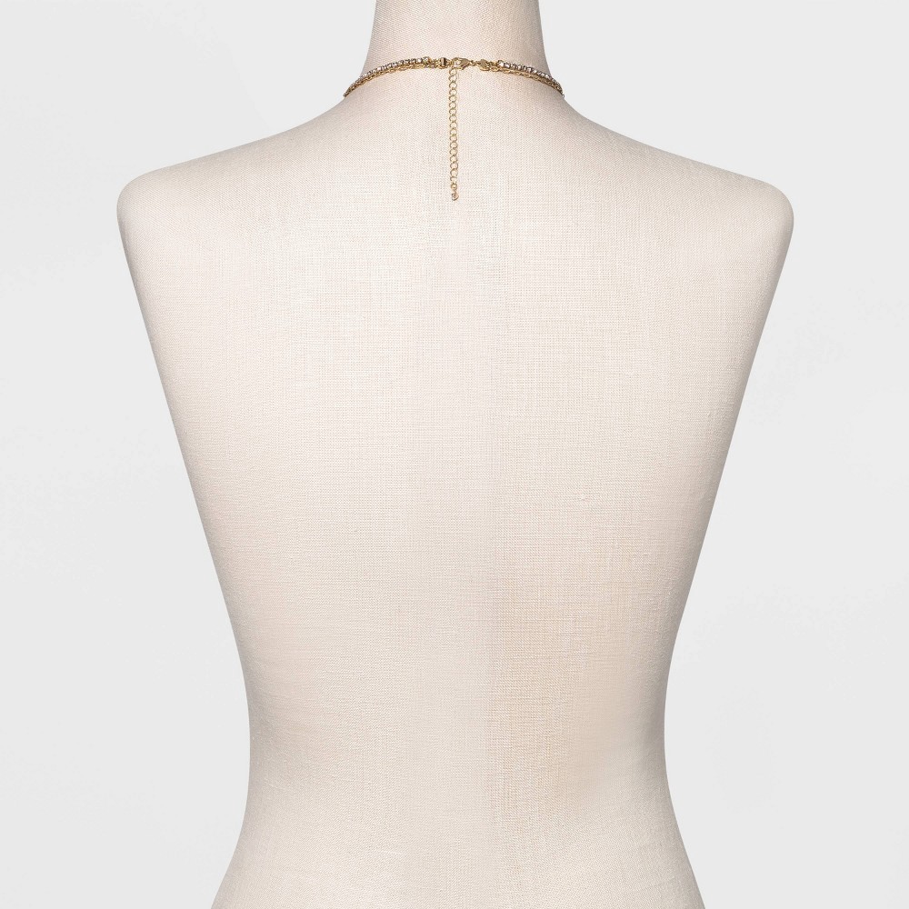 slide 3 of 3, Two Row Rhinestone Chain Necklace - A New Day Gold, 1 ct