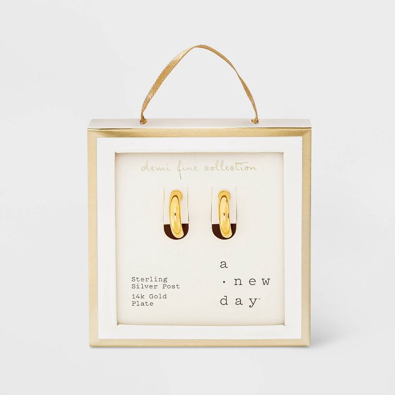 slide 4 of 13, 14K Gold Plated Tube Hoop Post Drop Earrings - A New Day™: Nickel-Free, 14K Gold Over Brass, 1 ct