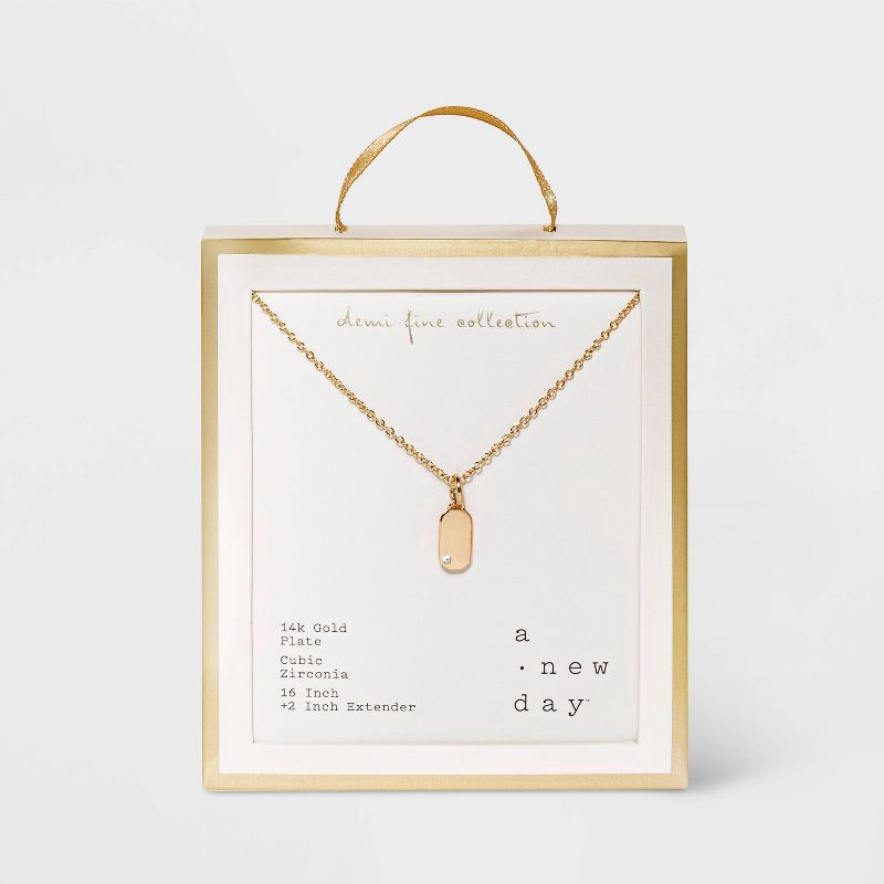 slide 3 of 3, 14K Gold Plated Cubic Zirconia Design Pendant Necklace - A New Day™, 1 ct