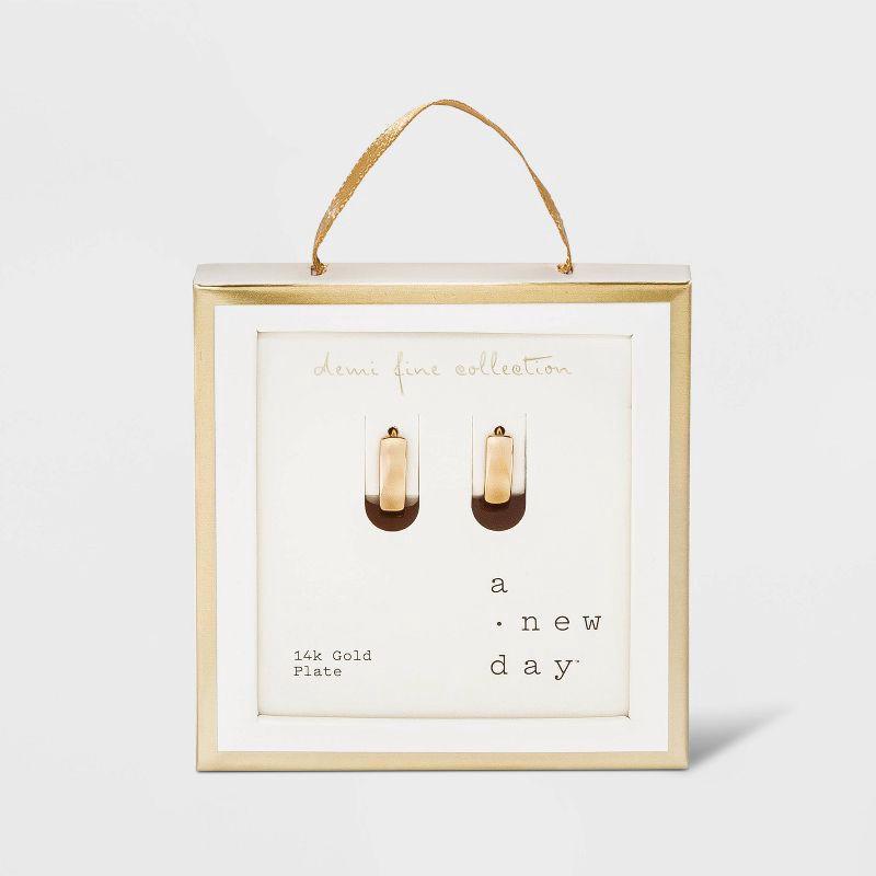 slide 4 of 4, 14K Gold Plated Oval Hoop Drop Earrings - A New Day™: Nickel-Free, 14K Gold Over Brass, 1 ct