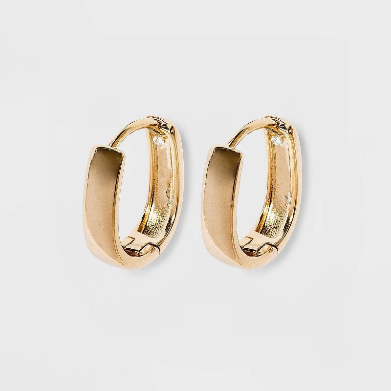 slide 1 of 4, 14K Gold Plated Oval Hoop Drop Earrings - A New Day™: Nickel-Free, 14K Gold Over Brass, 1 ct