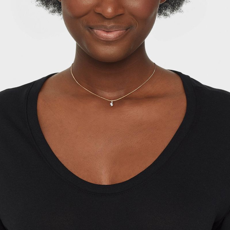 slide 2 of 3, 14K Gold Plated Cubic Zirconia Herringbone Bezel Chain Necklace - A New Day™: Nickel-Free, 16" with 3" Extender, 1 ct