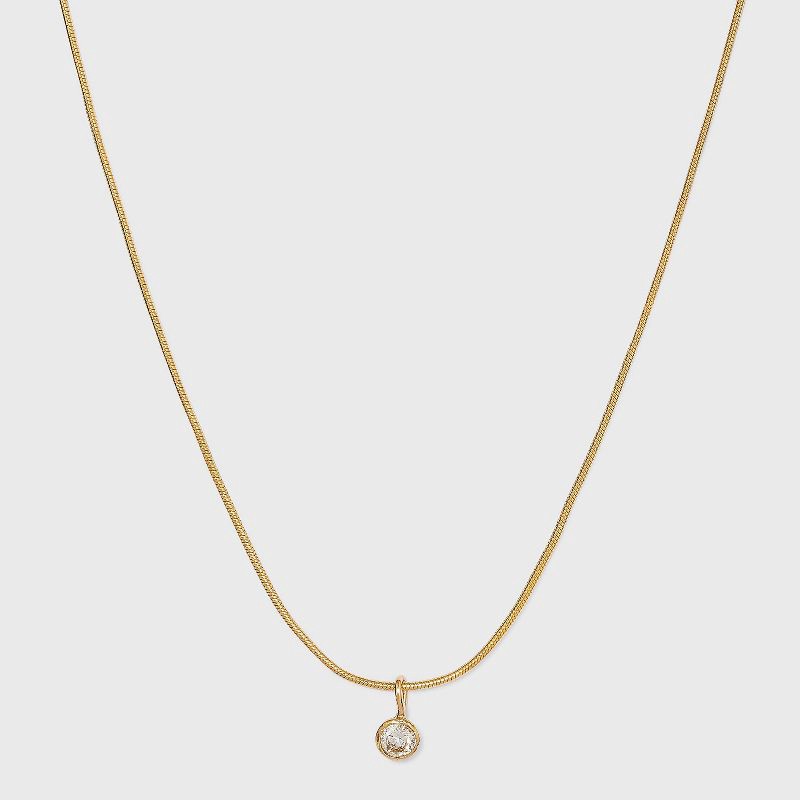 slide 1 of 3, 14K Gold Plated Cubic Zirconia Herringbone Bezel Chain Necklace - A New Day™: Nickel-Free, 16" with 3" Extender, 1 ct