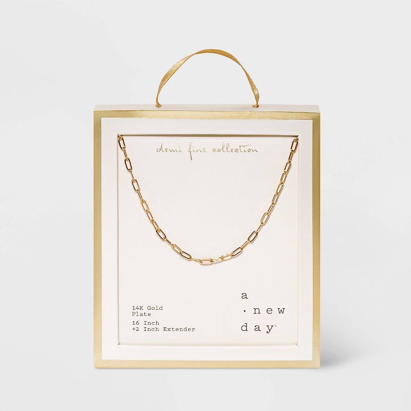 slide 4 of 4, 14K Gold Plated 16" Paperlink Chain Necklace - A New Day™: Nickel-Free, Lobster Claw Clasp, 3" Extender, Polished Finish, 1 ct