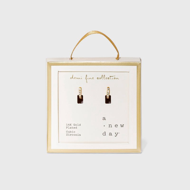 slide 4 of 4, 14K Gold Plated Cubic Zirconia Huggie Hoop Earrings - A New Day™: Clip-In Clasp, Nickel-Free, Gift Box Included, 1 ct