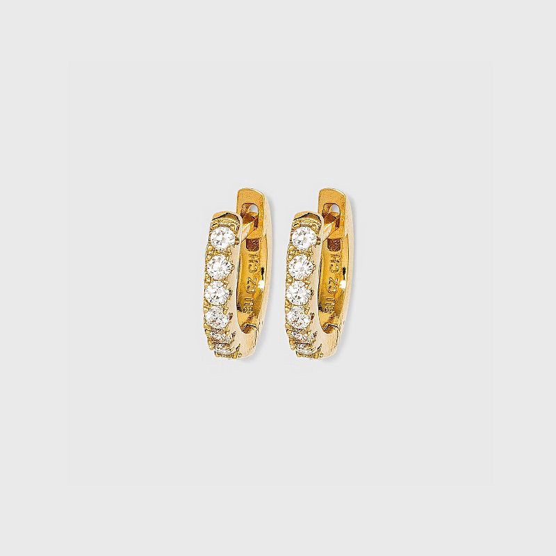 slide 1 of 4, 14K Gold Plated Cubic Zirconia Huggie Hoop Earrings - A New Day™: Clip-In Clasp, Nickel-Free, Gift Box Included, 1 ct