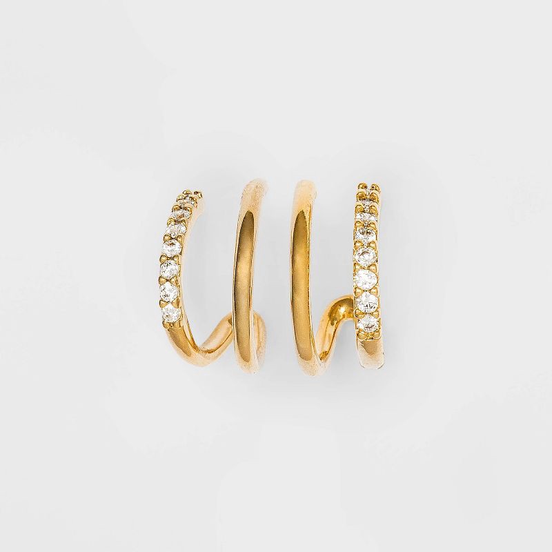slide 3 of 4, 14K Gold Plated Cubic Zirconia Double Hoop Earrings - A New Day™: Nickel-Free, Simulated Stones, Gift Box Included, 1 ct