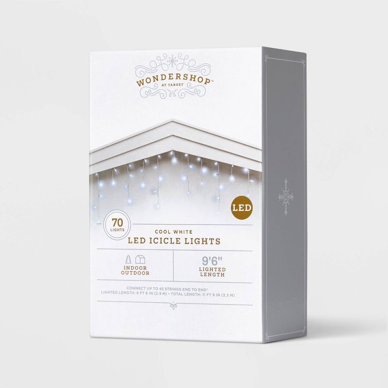 slide 4 of 5, 70ct LED Christmas Icicle Lights Cool White with White Wire - Wondershop™, 70 ct