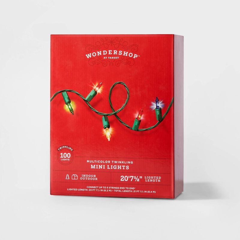 slide 4 of 5, 100ct Incandescent Smooth Mini Christmas String Lights Multicolor Twinkle - Wondershop™: Indoor/Outdoor Use, UL Listed, 100 ct