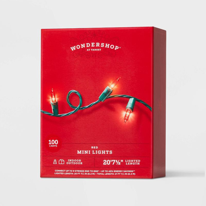 slide 4 of 5, 100ct Incandescent Smooth Mini Christmas String Lights Red with Green Wire - Wondershop™, 100 ct