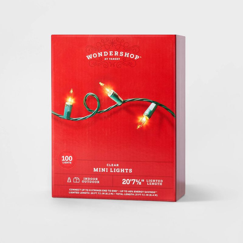 slide 4 of 5, 100ct Incandescent Smooth Mini Christmas String Lights Clear with Green Wire - Wondershop™, 100 ct