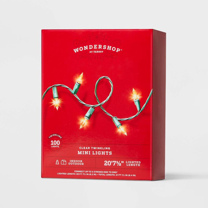 slide 4 of 5, 100ct Incandescent Smooth Mini Christmas String Lights Clear Twinkle with Green Wire - Wondershop™, 100 ct