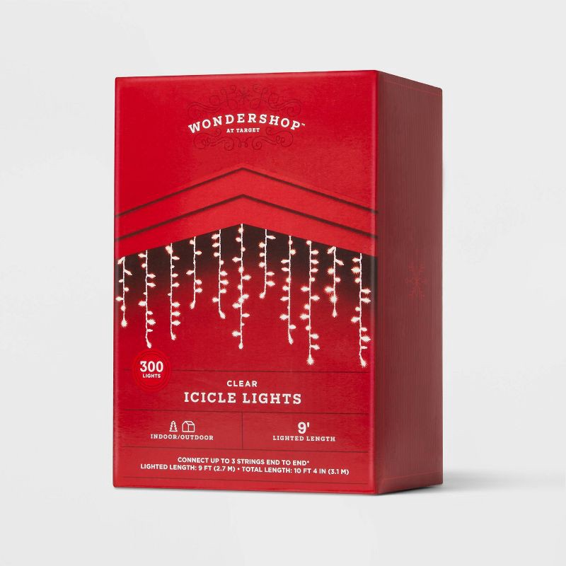 slide 4 of 5, 300ct High Density Christmas Icicle Lights Clear with White Wire - Wondershop™: Indoor/Outdoor, Incandescent, 300 ct