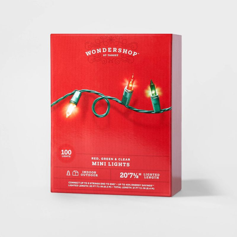 slide 4 of 5, 100ct Incandescent Smooth Mini Christmas String Lights Red/Green/White with Green Wire - Wondershop™, 100 ct