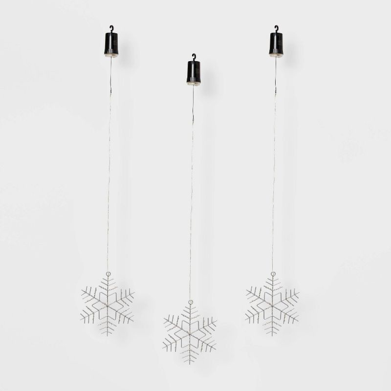 slide 4 of 4, 3pk Battery Operated LED Hanging Metal Snowflake Christmas Lights - Wondershop™: Indoor/Outdoor Use with Timer, 3 ct