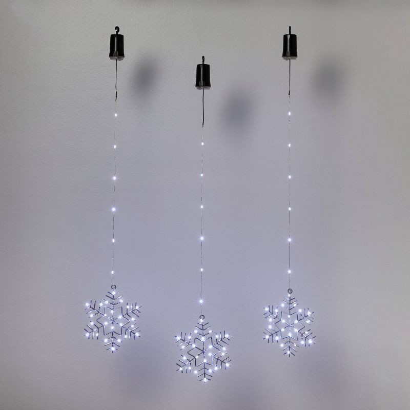 slide 1 of 4, 3pk Battery Operated LED Hanging Metal Snowflake Christmas Lights - Wondershop™: Indoor/Outdoor Use with Timer, 3 ct