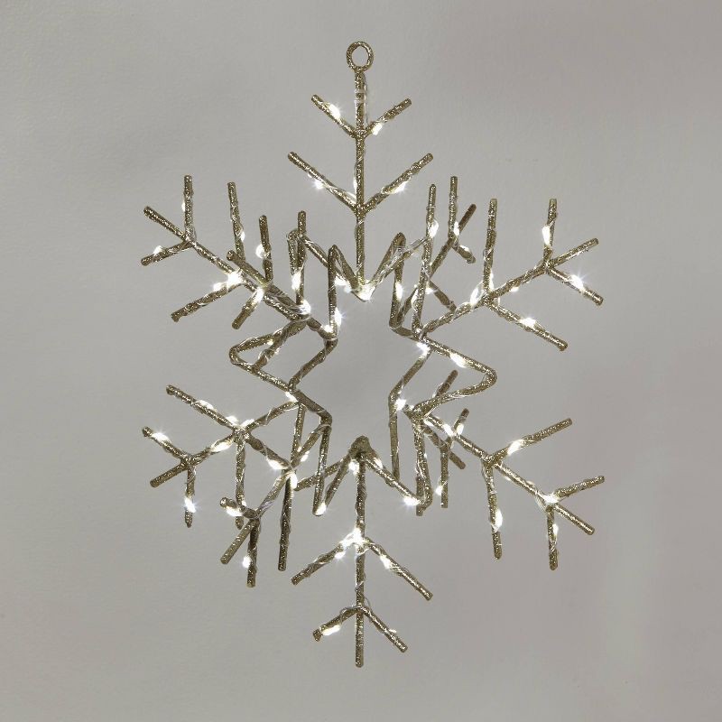 slide 1 of 4, 14" Battery Operated Twinkling Gold Glitter Snowflake LED Christmas Novelty Silhouette Light - Wondershop, 1 ct