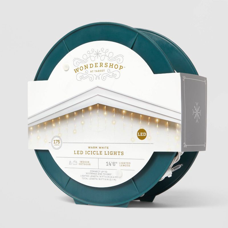 slide 4 of 5, 175ct Christmas Warm White LED Icicle Lights with White Wire and Spool - Wondershop™, 175 ct