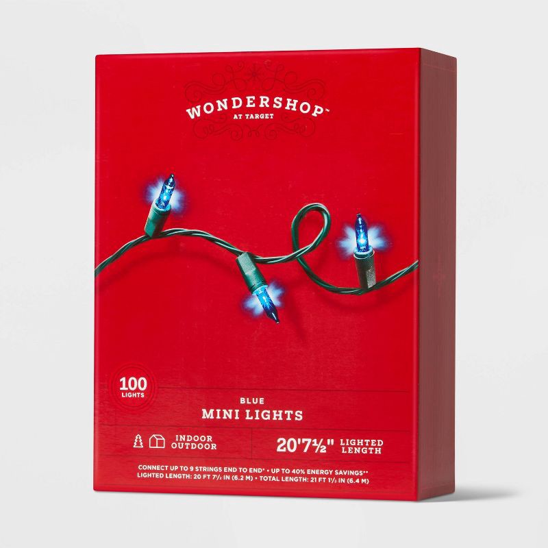 slide 4 of 5, 100ct Incandescent Smooth Mini Christmas String Lights Blue with Green Wire - Wondershop™, 100 ct