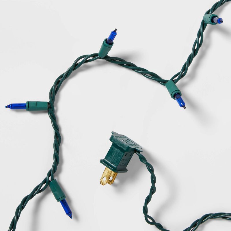 slide 5 of 5, 100ct Incandescent Smooth Mini Christmas String Lights Blue with Green Wire - Wondershop™, 100 ct