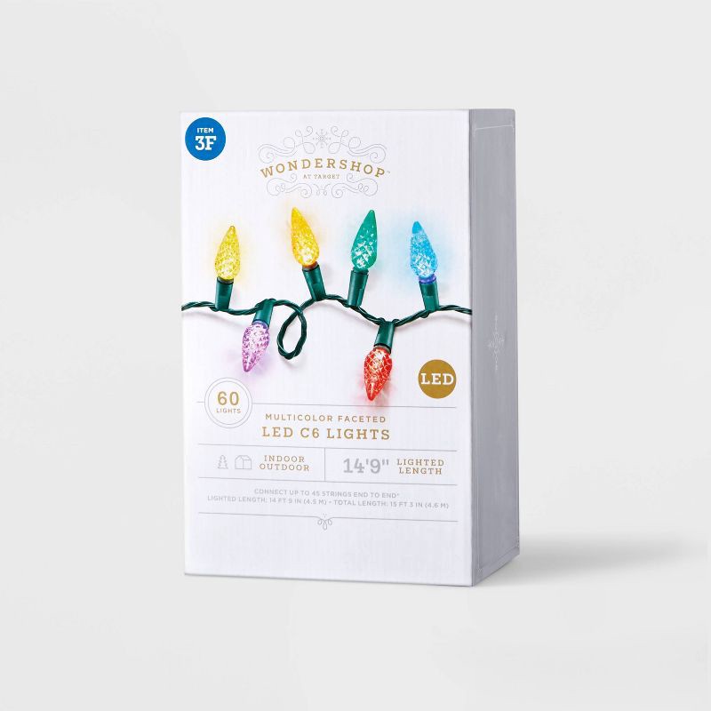 slide 4 of 5, 60ct LED C6 Faceted Christmas String Lights Multicolor with Green Wire - Wondershop™, 60 ct