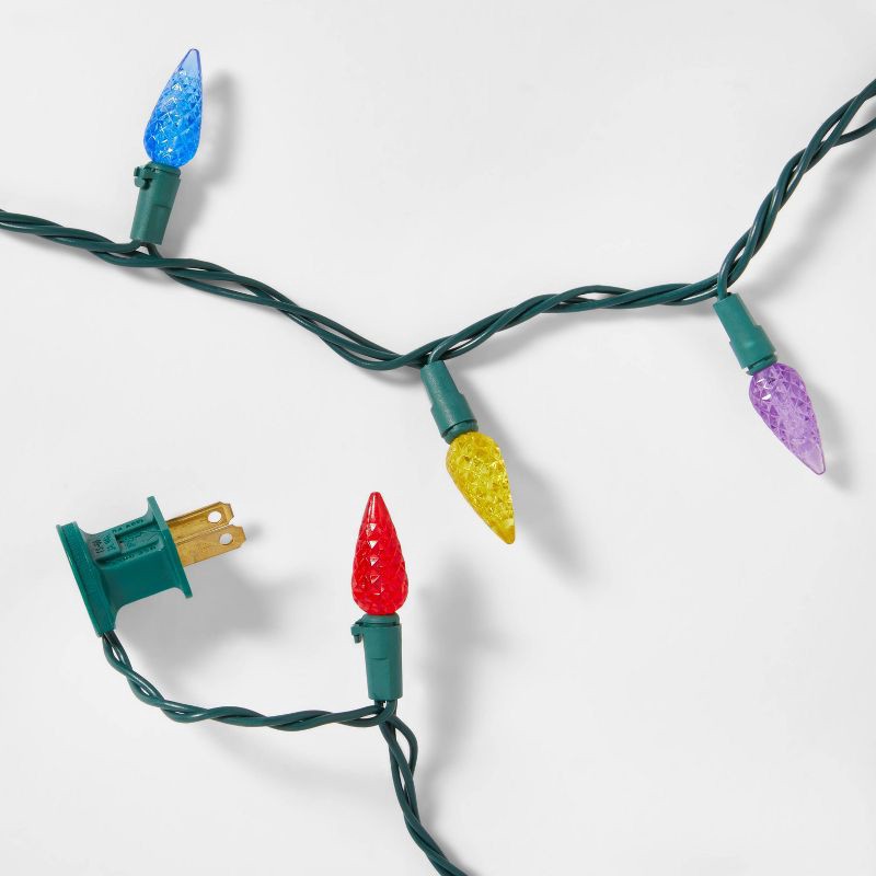slide 5 of 5, 60ct LED C6 Faceted Christmas String Lights Multicolor with Green Wire - Wondershop™, 60 ct