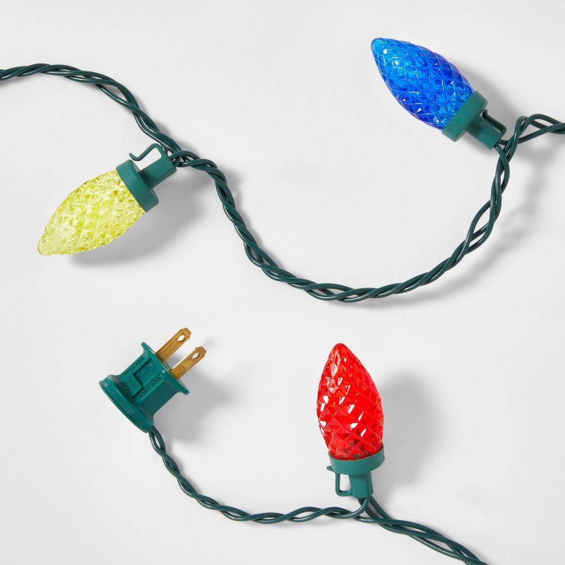 slide 5 of 5, 25ct LED C9 Faceted Christmas String Lights Multicolor with Green Wire - Wondershop™: Indoor/Outdoor Use, UL Listed, 25 ct