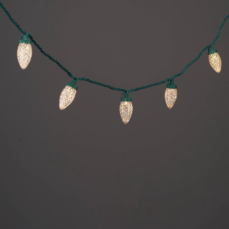 slide 1 of 5, 25ct LED C9 Faceted Christmas String Lights Warm White with Green Wire - Wondershop™: Indoor/Outdoor, UL Listed, Electric, 25 ct