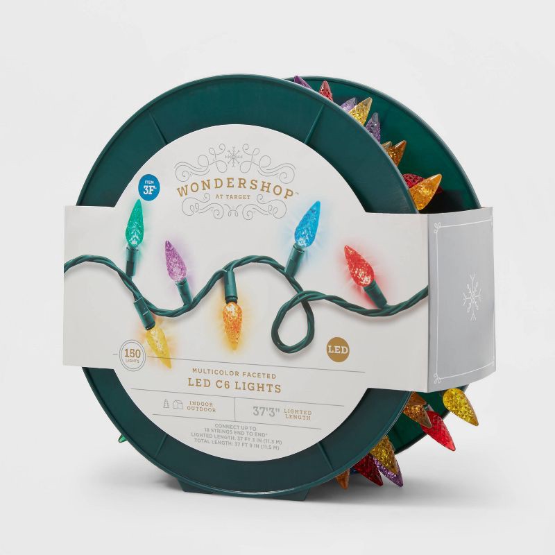 slide 4 of 5, 150ct LED C6 Faceted Christmas String Lights Spool Multicolor with Green Wire - Wondershop™, 150 ct