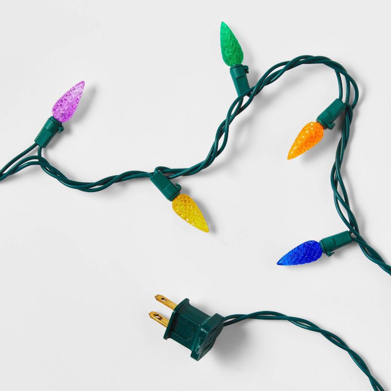 slide 5 of 5, 150ct LED C6 Faceted Christmas String Lights Spool Multicolor with Green Wire - Wondershop™, 150 ct