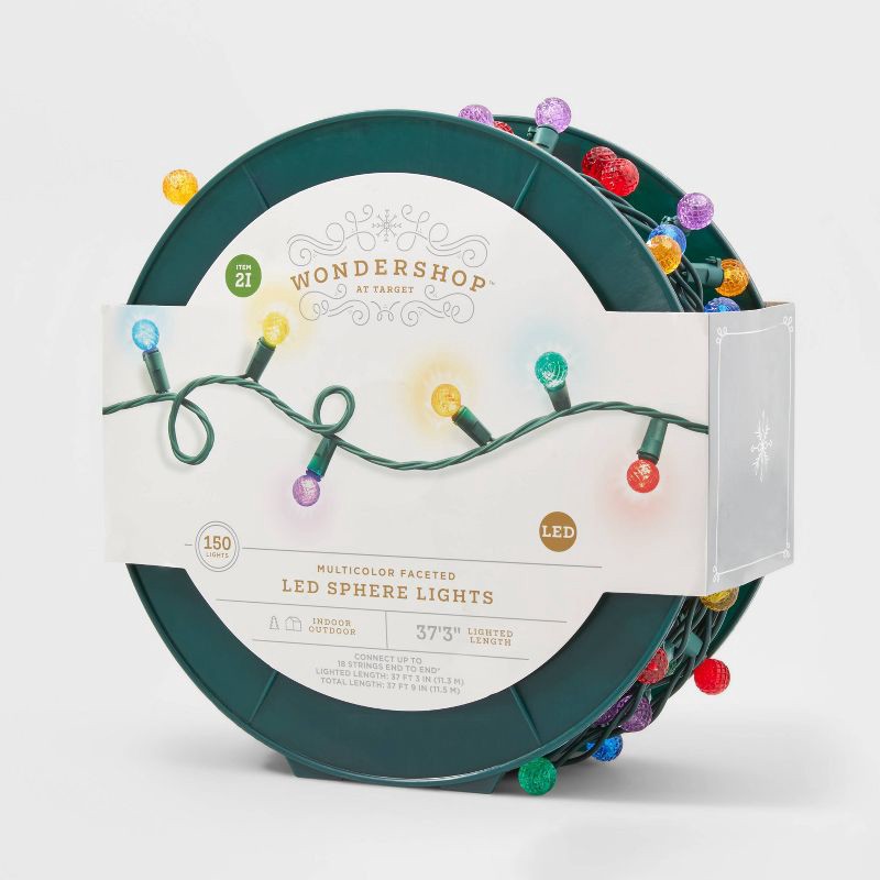 slide 4 of 5, 150ct LED Faceted Sphere Christmas String Lights on Spool with Green Wire - Wondershop™, 150 ct