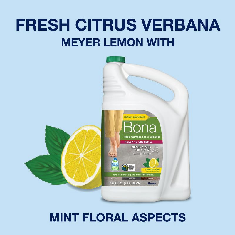 slide 4 of 8, Bona Lemon Mint Cleaning Products Multi-Surface Cleaner Spray + Mop All Purpose Floor Cleaner - 128oz, 128 oz