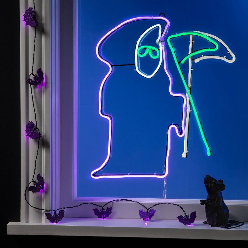 slide 2 of 4, LED Reaper with Motion Rope Halloween Lighted Sign - Hyde & EEK! Boutique™: No Assembly Required, 1 ct