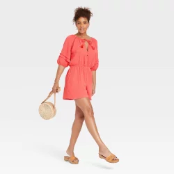 Women's Short Sleeve Gauze Romper - Knox Rose Coral Pink M