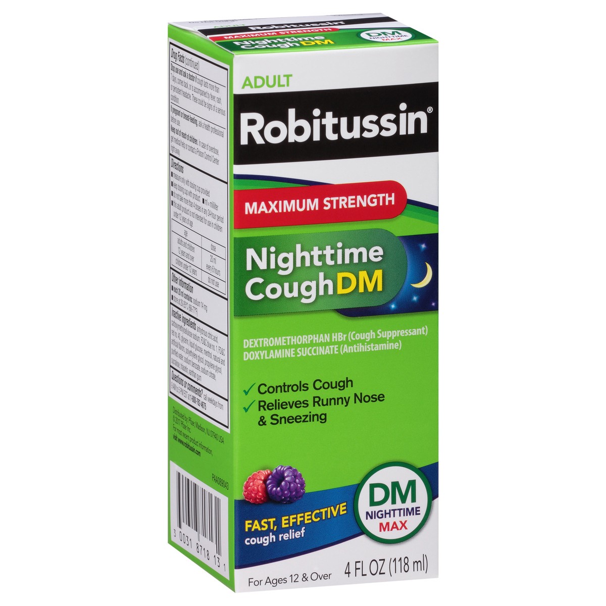 slide 6 of 9, Robitussin Maximum Strength Nighttime Cough DM, Cough Medicine for Adults, Berry Flavor - 4 Fl Oz Bottle, 4 fl oz