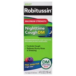 Robitussin Maximum Strength Nighttime Cough DM, Cough Medicine for Adults, Berry Flavor - 4 Fl Oz Bottle