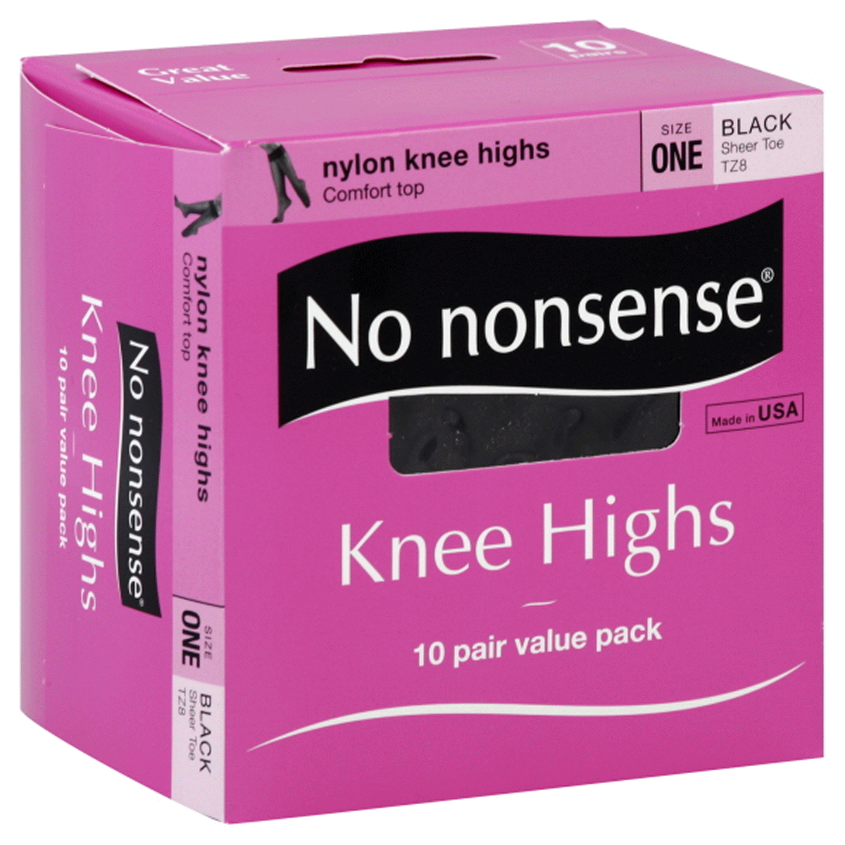 slide 1 of 1, No Nonsense Knee Highs Size One Black Sheer Toe, 10 ct