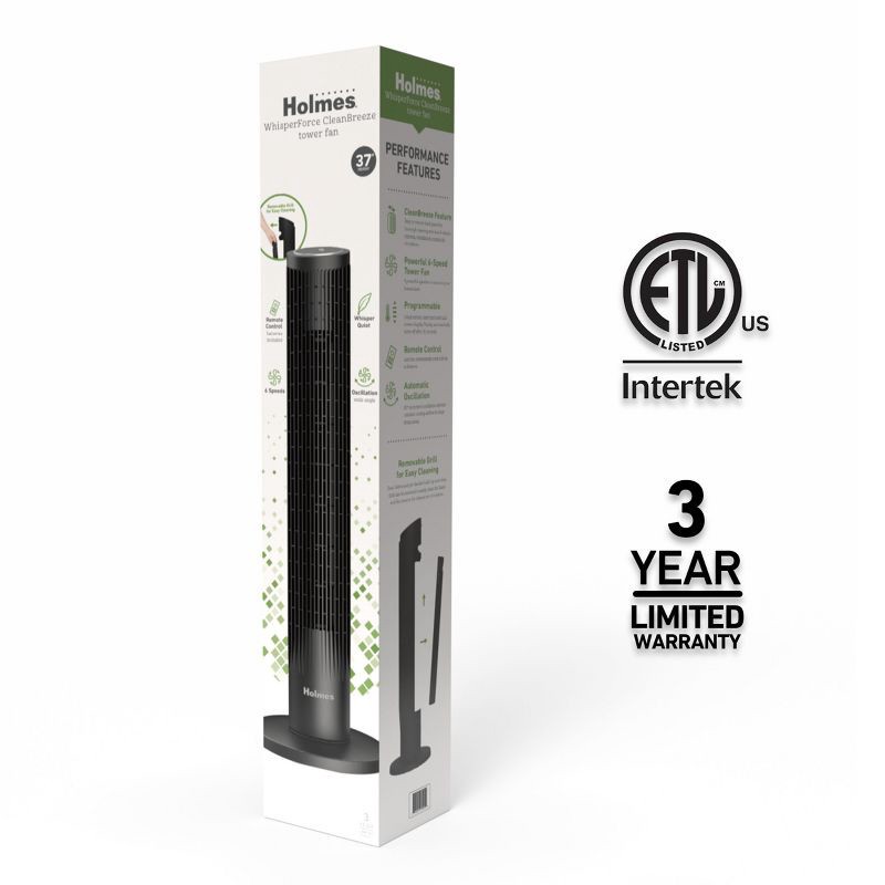 slide 9 of 11, Holmes 37" Whisper Force Tower Oscillating Fan with Clean Breeze, 1 ct