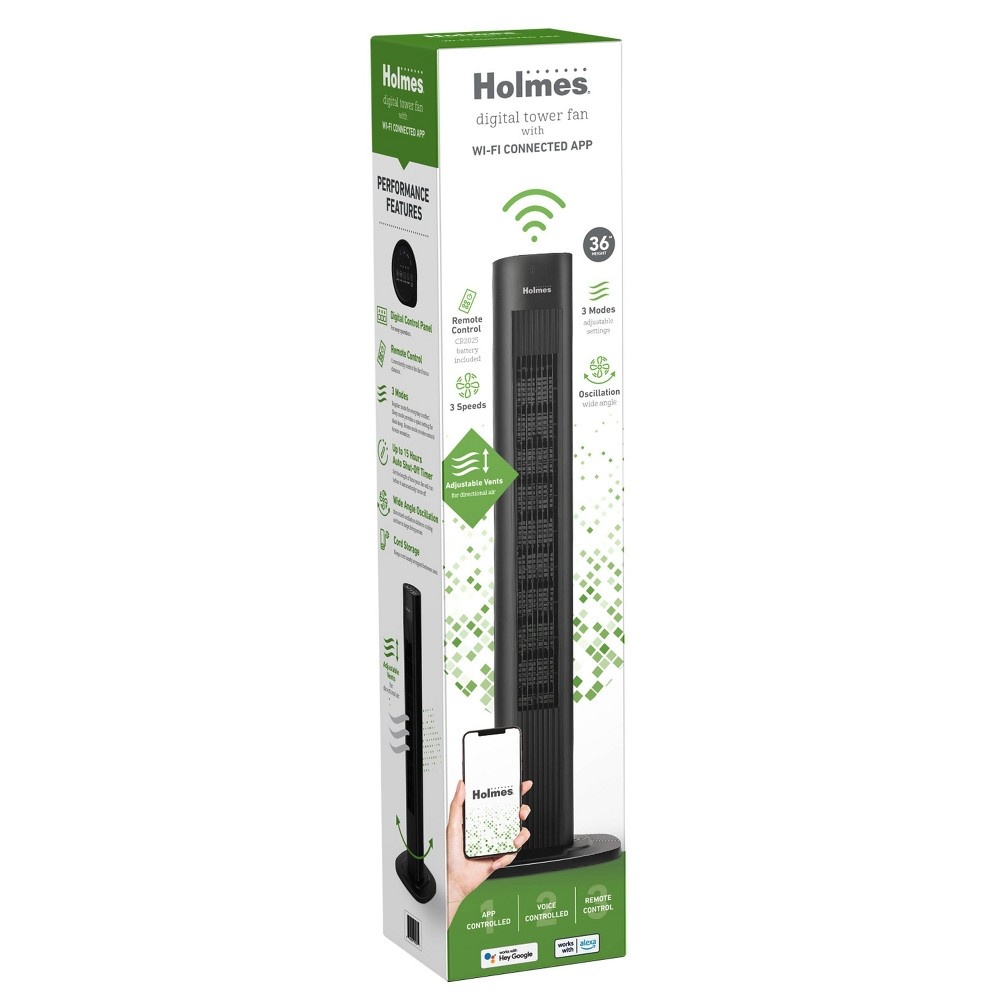 slide 3 of 11, Holmes 36" Smart Tower Oscillating Fan Black, 1 ct
