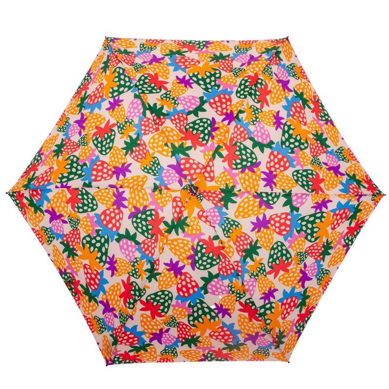 slide 2 of 5, ShedRain Mini Manual Compact Umbrella - Pink: Telescoping Shaft, Strawberries Pattern, 38" Span, 1 ct