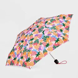 ShedRain Mini Manual Compact Umbrella - Pink: Telescoping Shaft, Strawberries Pattern, 38" Span