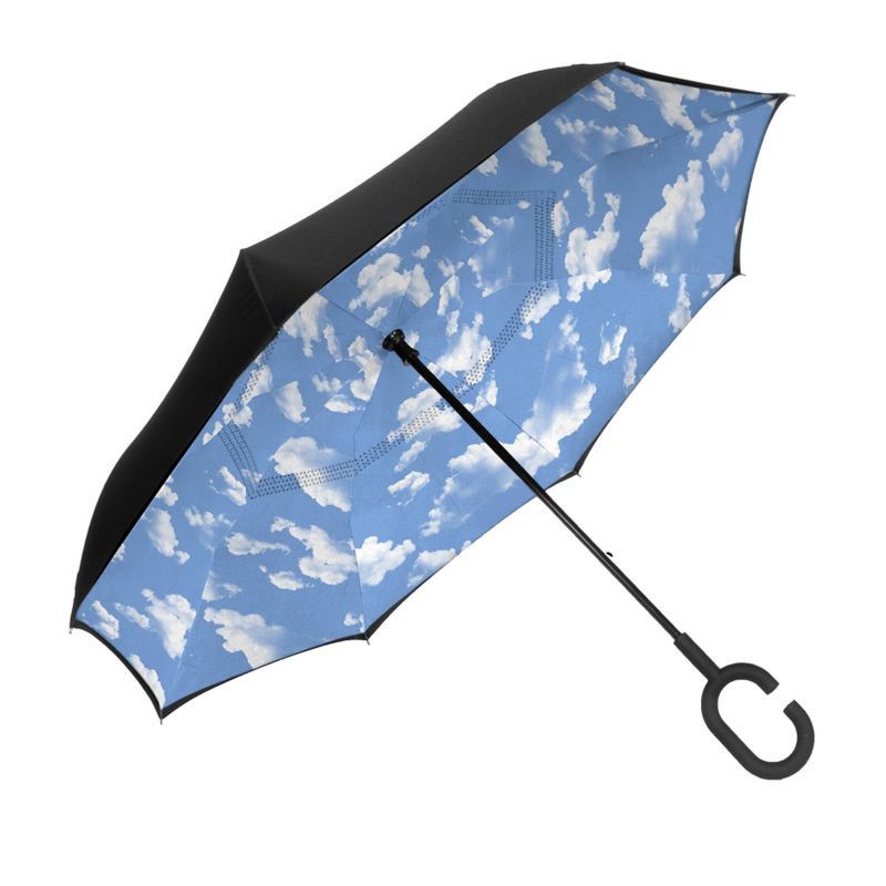 slide 2 of 5, ShedRain UnbelievaBrella Reverse Opening Stick Umbrella - Black/White, 1 ct